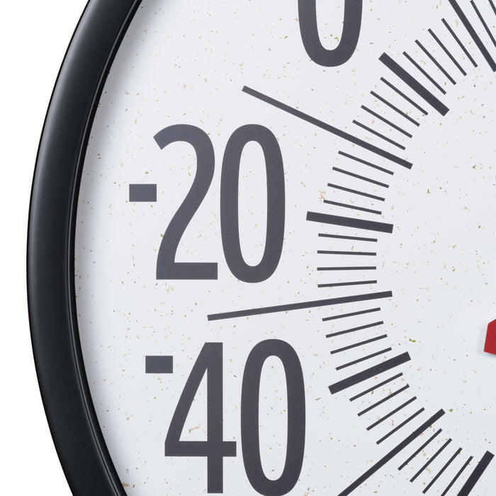 Close-up view of the Emperor dial thermometer 104-3056 showing the bold black numbers and speckled terrazzo white dial design