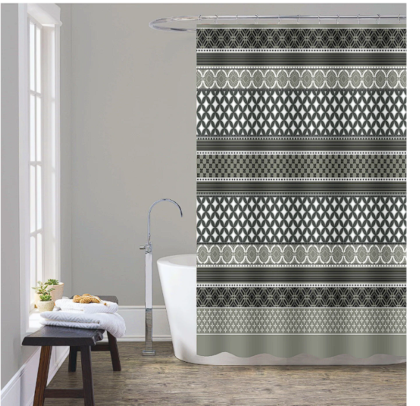 13PC PRINTED SHOWER CURTAIN WITH ROLLER HOOKS(70"X72")