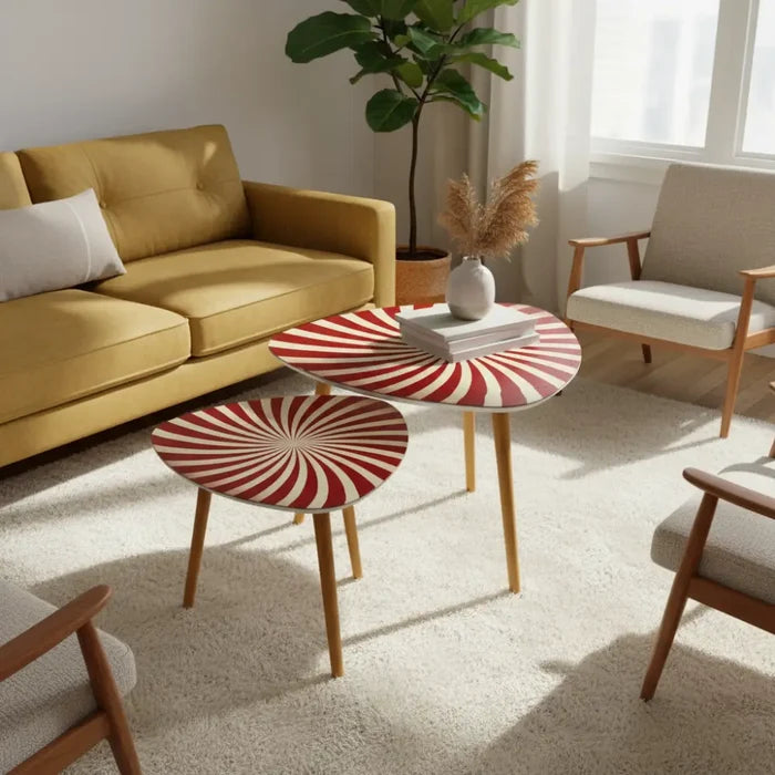 1970s Retro Nesting Coffee Table Set: Midcentury Sunburst Side Tables - One Size - retro nesting tables