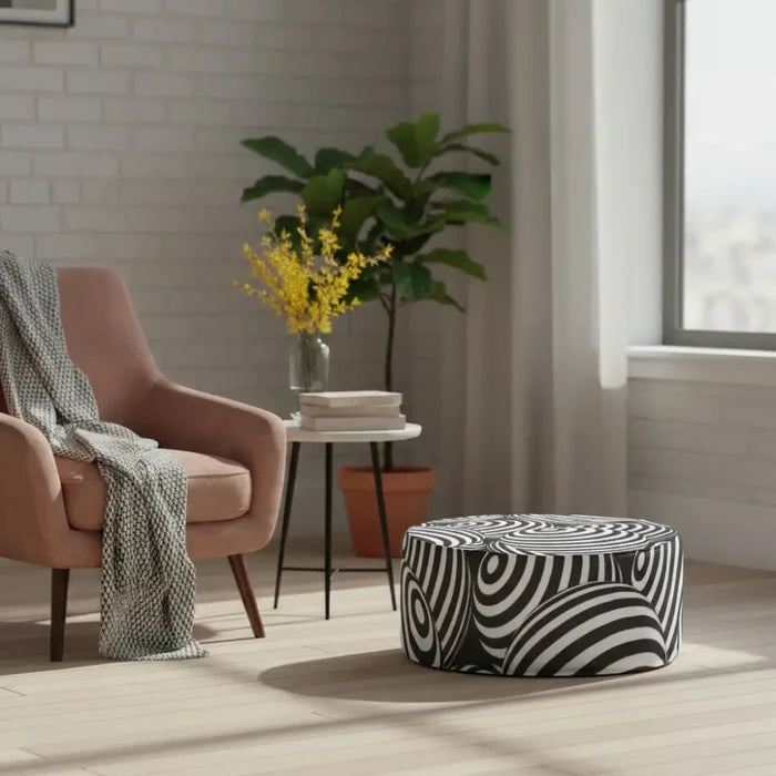 1980s Retro Inflatable Retro Ottoman – Black White Footstool Seat - pouf
