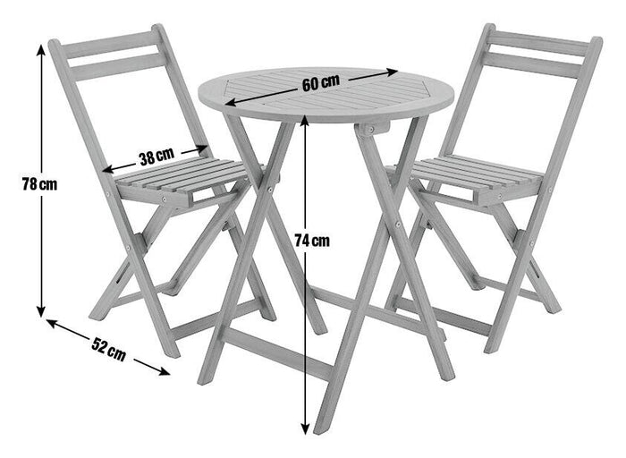 2 Seater Folding Wooden Garden Bistro Set - Brown
