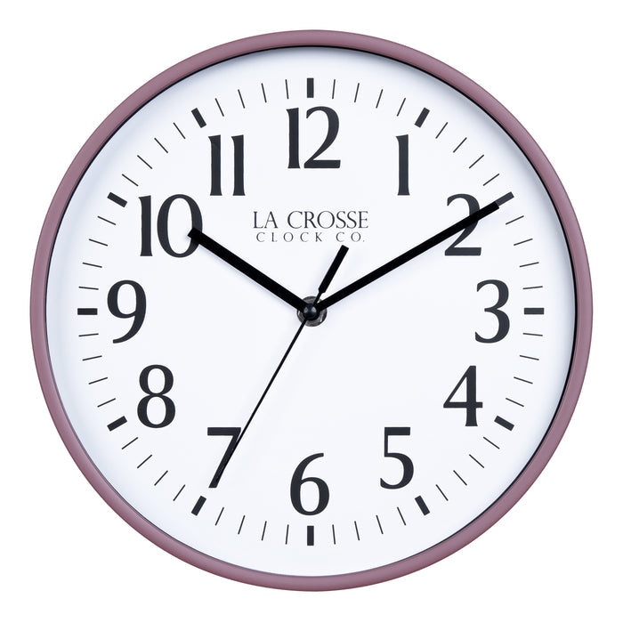 404-3025RR 10-inch Basic Decor Wall Clock with Ruby Red Rose frame, white dial with black numbers and hour, minute, and second hands
