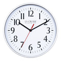 404-3025S 10-inch Basic Decor Wall Clock with a Silver metallic finish frame, white dial with black numbers, hour, and minute hands, and a red second hand