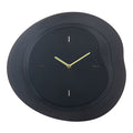 Head-on image of the 404-3039B 15.2-inch Drift Wall Clock – Black. The clock features an open face multi-layered design with drifting contours, metal hands, and raised number markings in a brass finish.