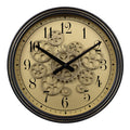 Head-on image of the 404-3439 15-inch Moving Gears Wall Clock featuring a metal oil-rubbed antique frame, distressed brushed dial with moving gears, and black numbers and hands.