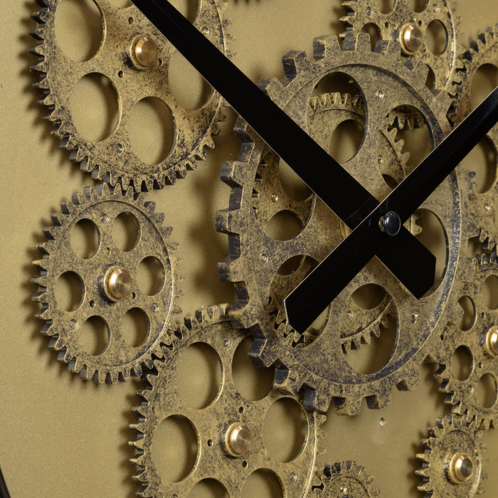 Close up image of the  image of the 404-3439 15-inch Moving Gears Wall Clock showing the detail of the moving gears.