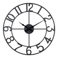 Head-on image of the 404-3451A 20-inch Metal Tower Wall Clock - Arabic. This skeleton tower clock features Arabic numbers, hour and minute hands all constructed in metal.