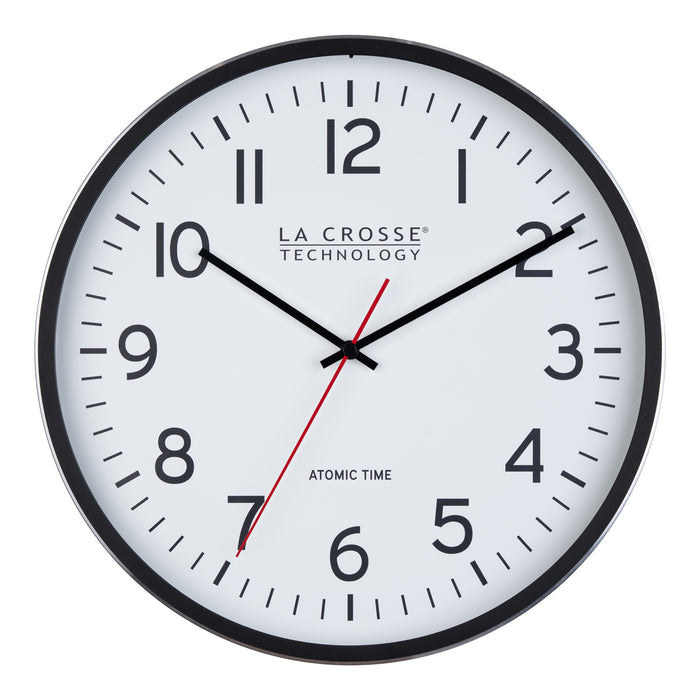 404-3730 La Crosse Technology wall clock with black frame and white face
