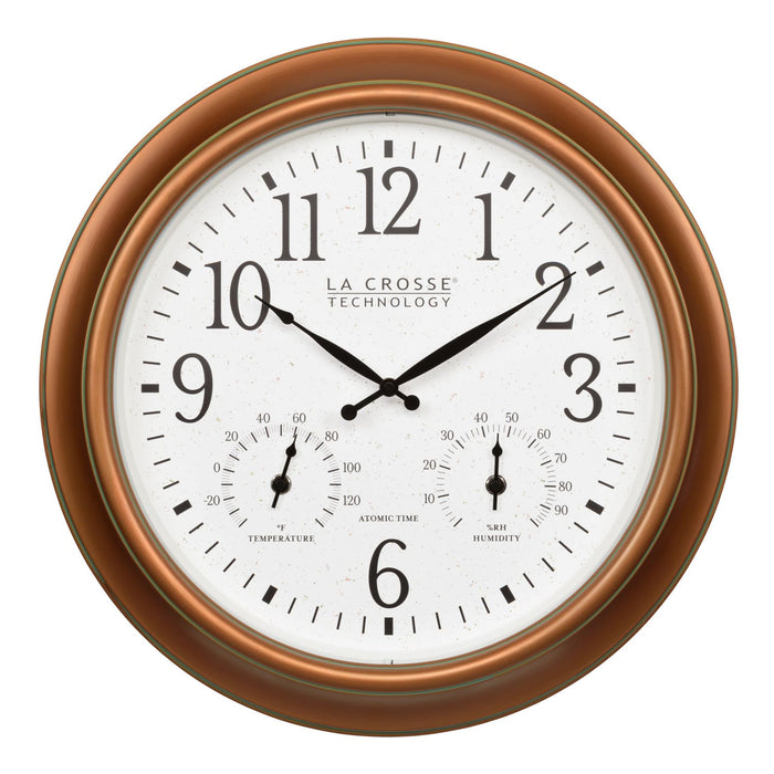 404-59907 18-inch Indoor/Outdoor Atomic Analog Wall Clock - Copper