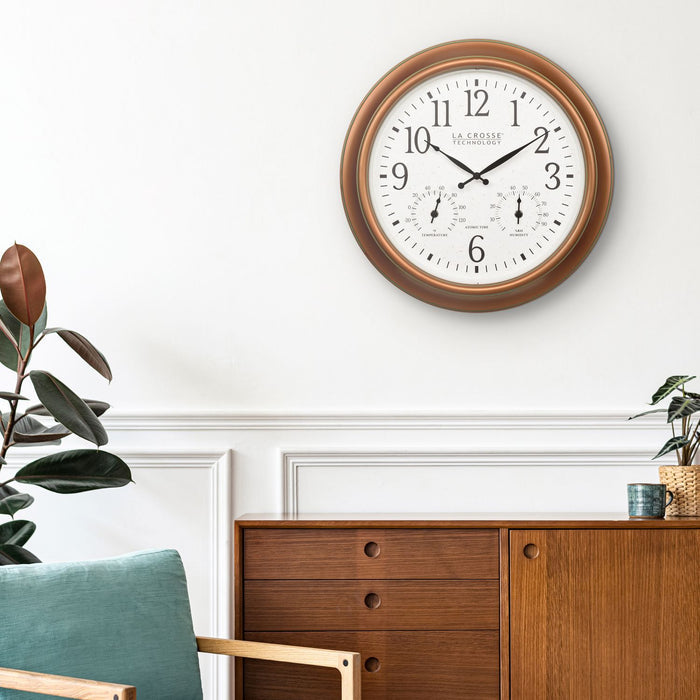 404-59907 18-inch Indoor/Outdoor Atomic Analog Wall Clock - Copper
