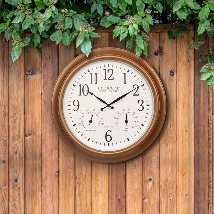 404-59907 18-inch Indoor/Outdoor Atomic Analog Wall Clock - Copper
