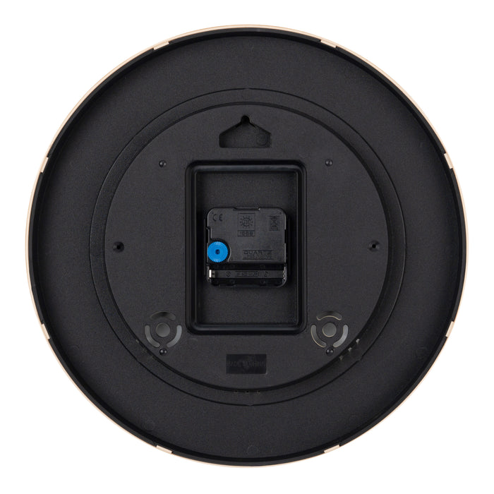 Back image of the 425-3831 11.8-inch Tide Wall Clock, showing the battery compartment, the quartz movement, and the hanging hole.