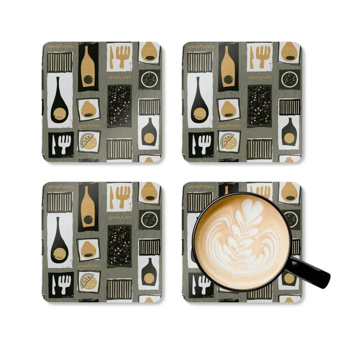 50s Midcentury Corkwood Coaster Set | Atomic Retro Home Decor - retro coaster