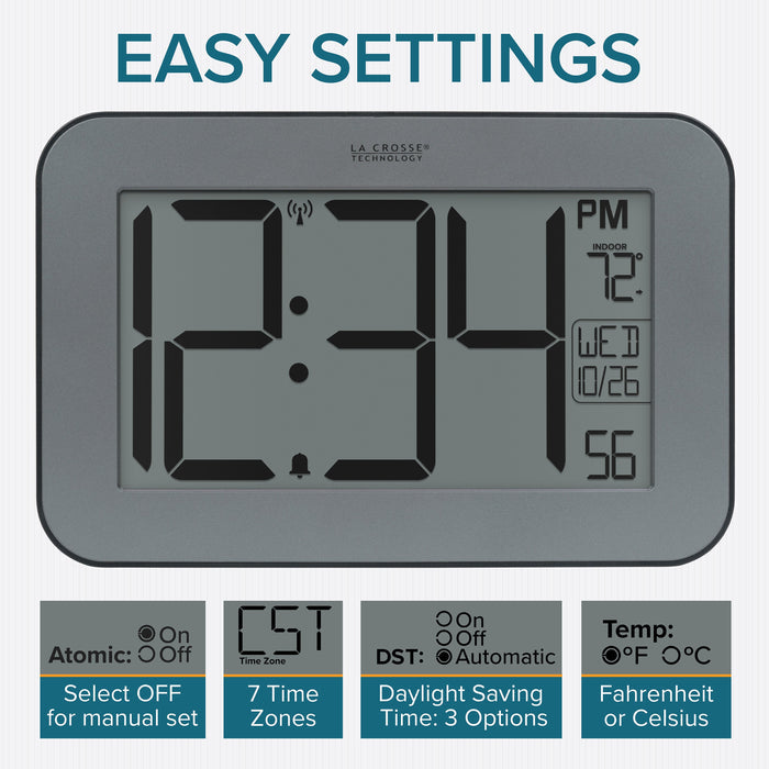 513-1416 atomic digital wall clock easy to set