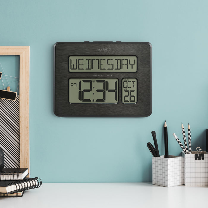 513-1419C Atomic Digital Wall Clock with Calendar and Indoor Temperature