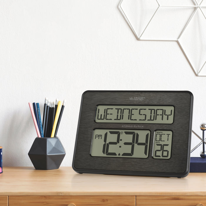 513-1419C Atomic Digital Wall Clock with Calendar and Indoor Temperature