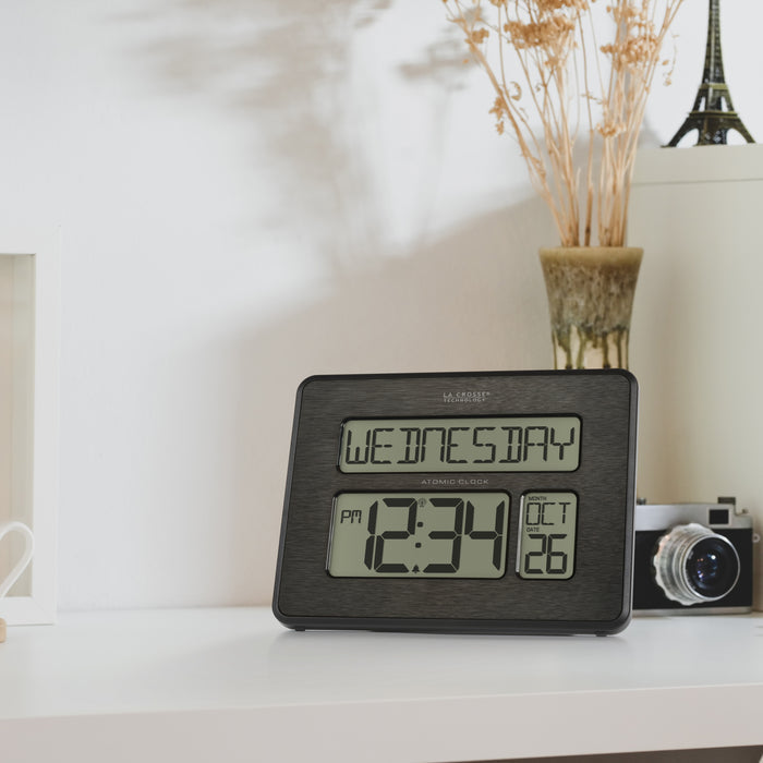 513-1419C Atomic Digital Wall Clock with Calendar and Indoor Temperature