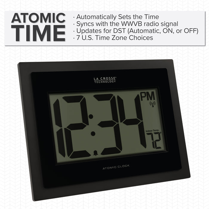 513-54087 Atomic Digital Wall Clock with Indoor Temp and Time Advance