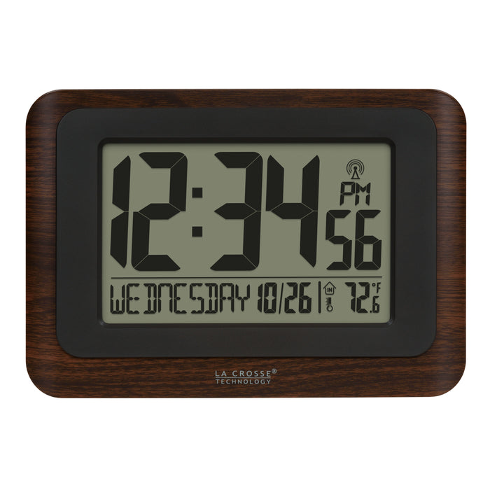 513-17907 Atomic Digital Wall Clock - Dark Wood