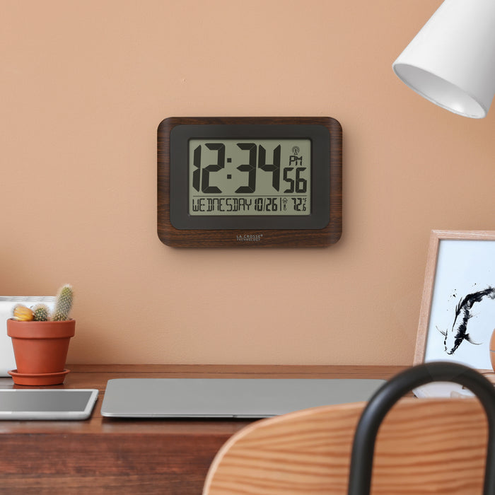 513-17907 Atomic Digital Wall Clock - Dark Wood