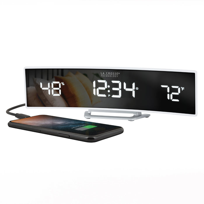 602-47 Curved Mirror LED Alarm Clock with Indoor Temp and Humidity