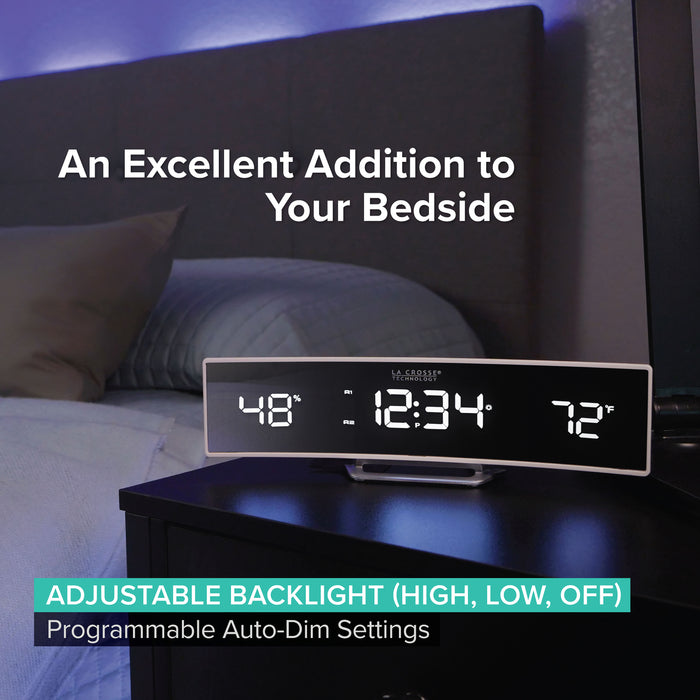 602-47 Curved Mirror LED Alarm Clock with Indoor Temp and Humidity
