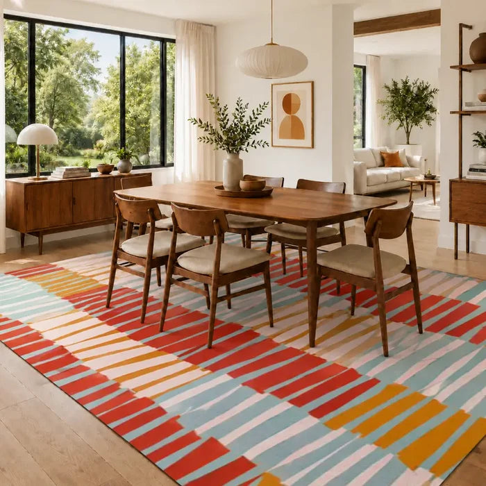 60s Midcentury Retro Area Rug 12x9 ft – Large Retro Non-Slip Carpet - retro rug