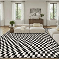 60s Op-Art Checkered Retro Floor Rug – Black White Large Plush Non-Slip Carpet - 144’’x108’’ - retro rug