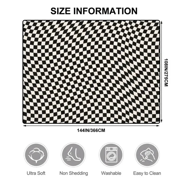 60s Op-Art Checkered Retro Floor Rug – Black White Large Plush Non-Slip Carpet - retro rug