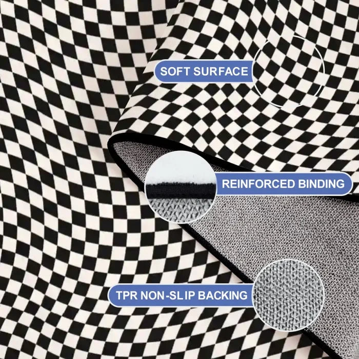 60s Op-Art Checkered Retro Floor Rug – Black White Large Plush Non-Slip Carpet - retro rug
