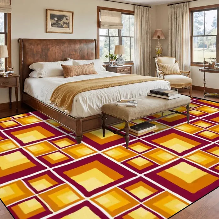 60s Retro Geometric Area Rug 12x9 ft – Large Midcentury Non-Slip Carpet - retro rug