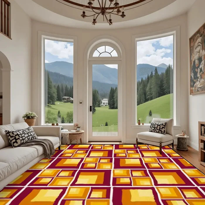 60s Retro Geometric Area Rug 12x9 ft – Large Midcentury Non-Slip Carpet - retro rug