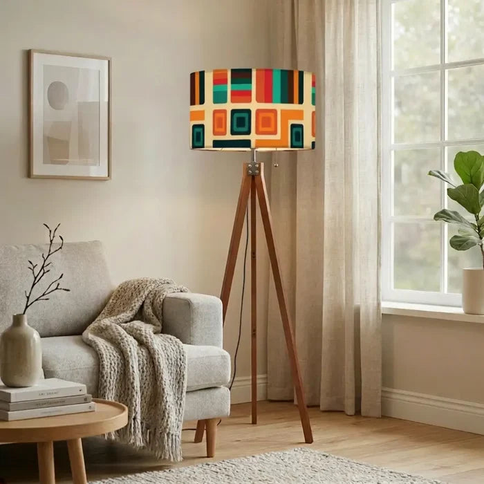 60s Retro Wooden Tripod Floor Lamp: Mid-Century Modern Smart LED & Linen Shade - retro floor lamps