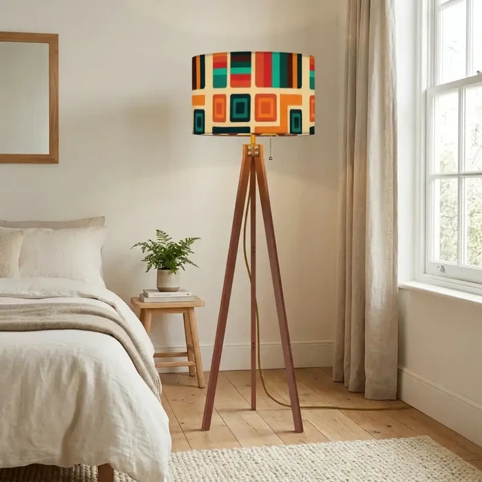 60s Retro Wooden Tripod Floor Lamp: Mid-Century Modern Smart LED & Linen Shade - retro floor lamps