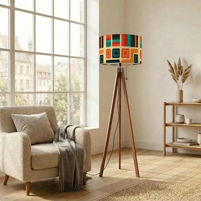 60s Retro Wooden Tripod Floor Lamp: Mid-Century Modern Smart LED & Linen Shade - retro floor lamps