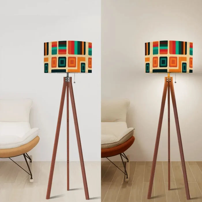 60s Retro Wooden Tripod Floor Lamp: Mid-Century Modern Smart LED & Linen Shade - retro floor lamps