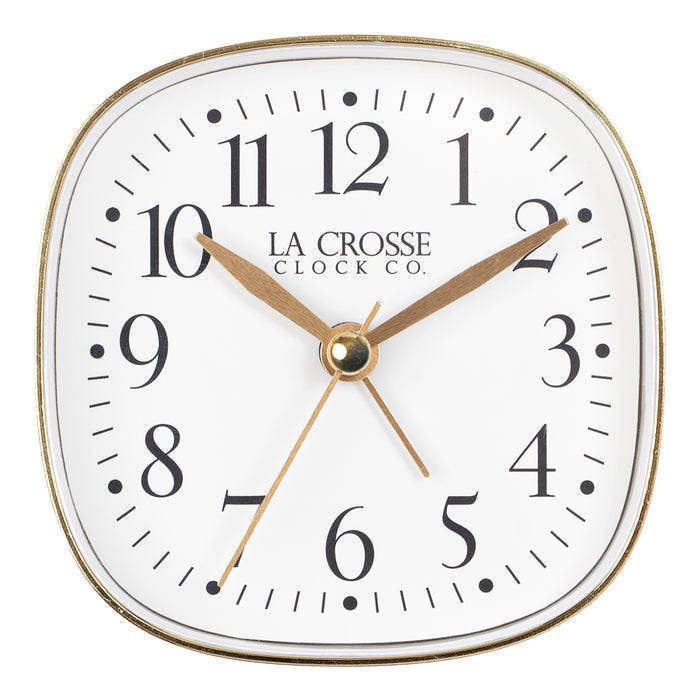 617-379W Square Analog Alarm Clock with Silent Sweep – White