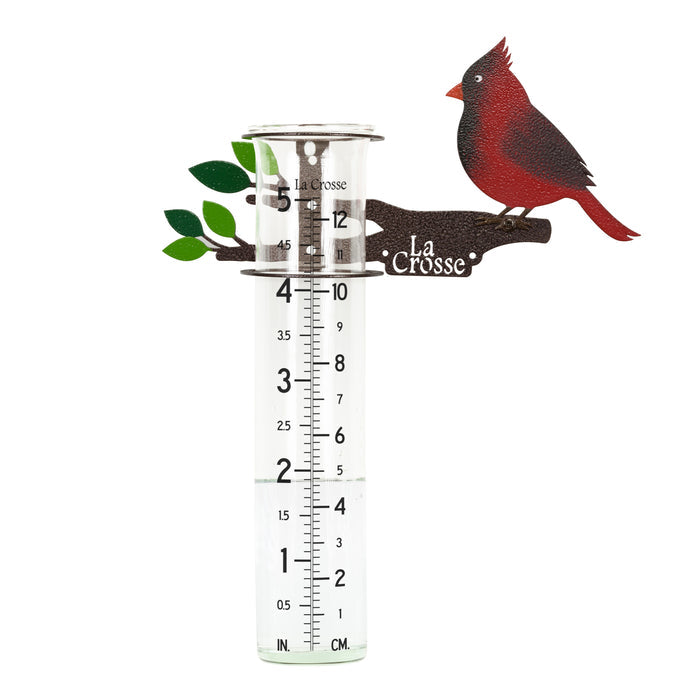 704-4612 Metal Cardinal rain gauge showing almost 2 inches of rainfall