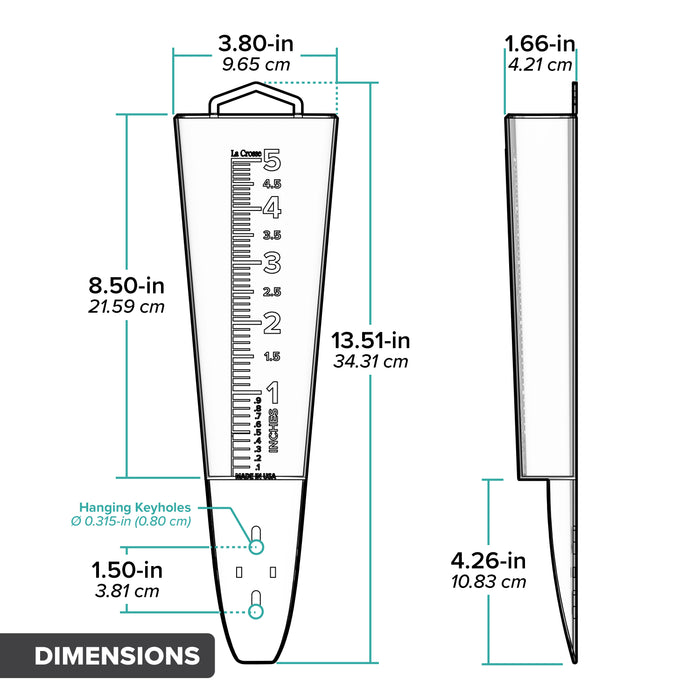 Measurement chart of a product with dimensions labeled