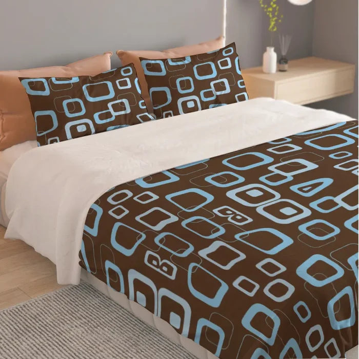 70s Brown Blue Retro Bedding – Midcentury Quilt Cover Set in 4 Sizes - retro bedding