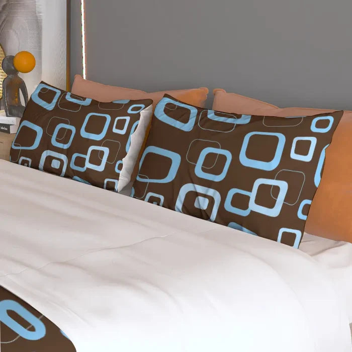 70s Brown Blue Retro Bedding – Midcentury Quilt Cover Set in 4 Sizes - retro bedding