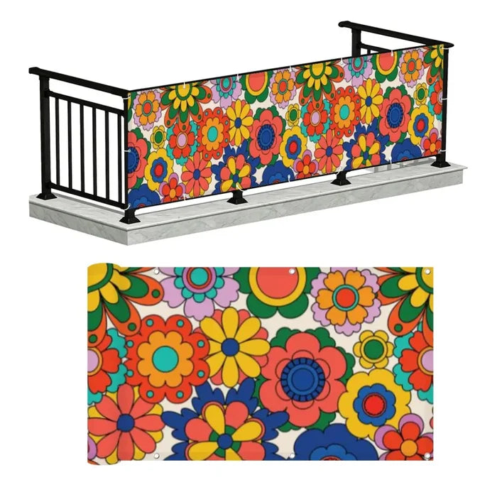 70s Floral Outdoor Balcony Cover – Retro Waterproof Fence Privacy Screen - Retro Privacy Screen
