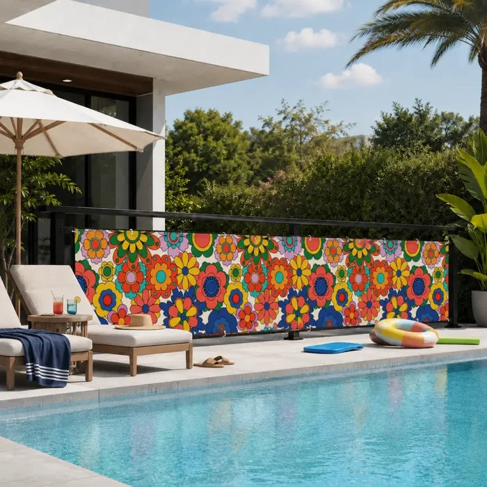 70s Floral Outdoor Balcony Cover – Retro Waterproof Fence Privacy Screen - Retro Privacy Screen