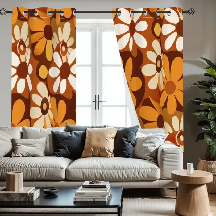 70s Flower Power Blackout Panels: Midcentury Retro Curtains - retro curtains