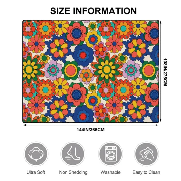 70s Flower Power Retro Midcentury Rug – Floral Soft Non-Slip Area Carpet - retro rug
