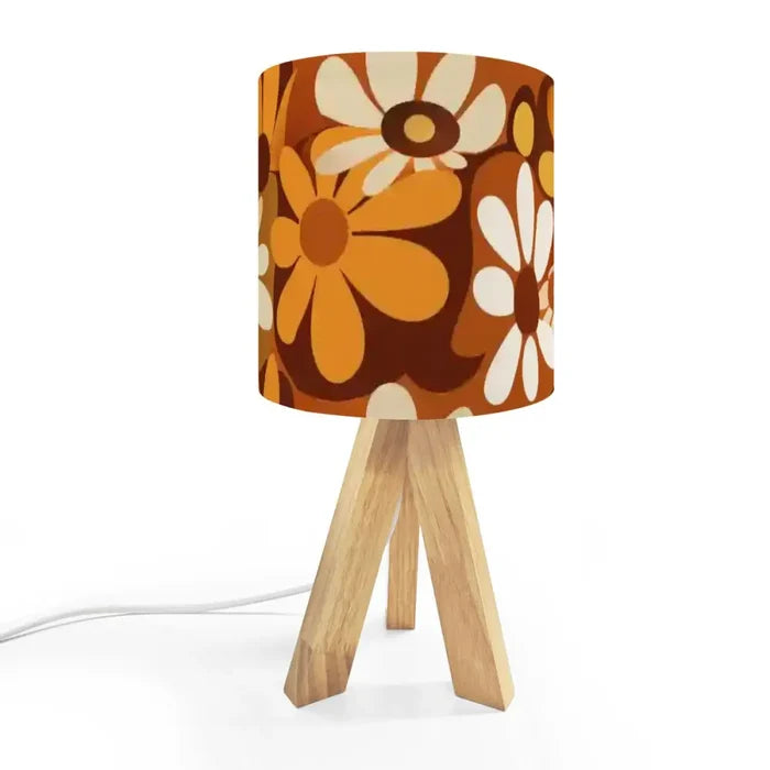 70s Flower Power Retro Wooden Tripod Table Lamp – Smart LED Midcentury Light - US Plug - retro table lamps