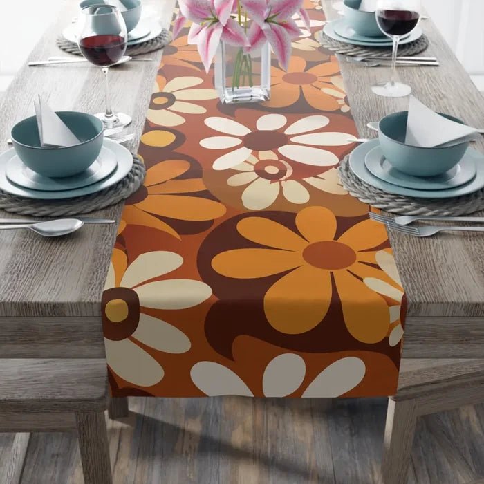 70s Flower Power Table Runner in 2 Sizes - Retro Midcentury Modern Decor - retro table linen