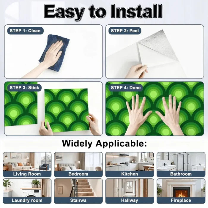 70s Green Retro Stick & Peel Kitchen Wall Panel Kit: Waterproof PVC Tiles - retro wallpaper
