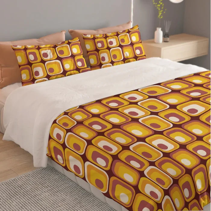 70s Orange Brown Retro Bedding in 4 Sizes – Midcentury Quilt Cover Set - retro bedding