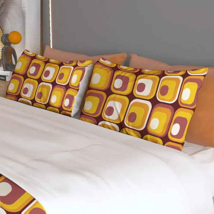 70s Orange Brown Retro Bedding in 4 Sizes – Midcentury Quilt Cover Set - retro bedding